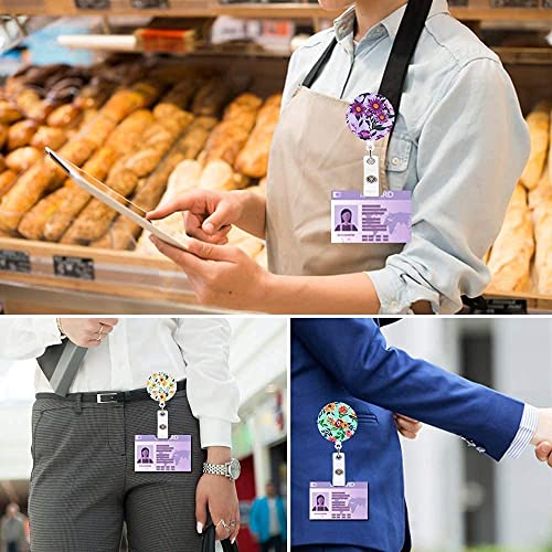3 Pack Floral Retractable Badge Holder, Colored Badge Reel Clip On Name Card, Id Badge Clip For Women Teacher Nurses #TOP5