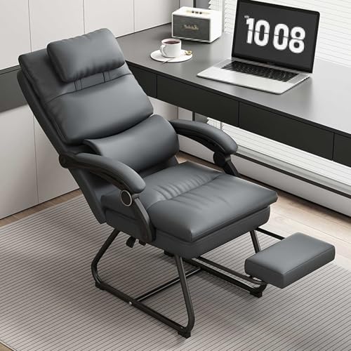 Relaxsessel mit Liegefunktion Modern Erste Schicht Rindsleder Bürostuhl Fernsehsessel mit Gestängearmlehnen und Fußstützen für Wohnzimmer, Schlafzimmer(Brown) – Bild 3