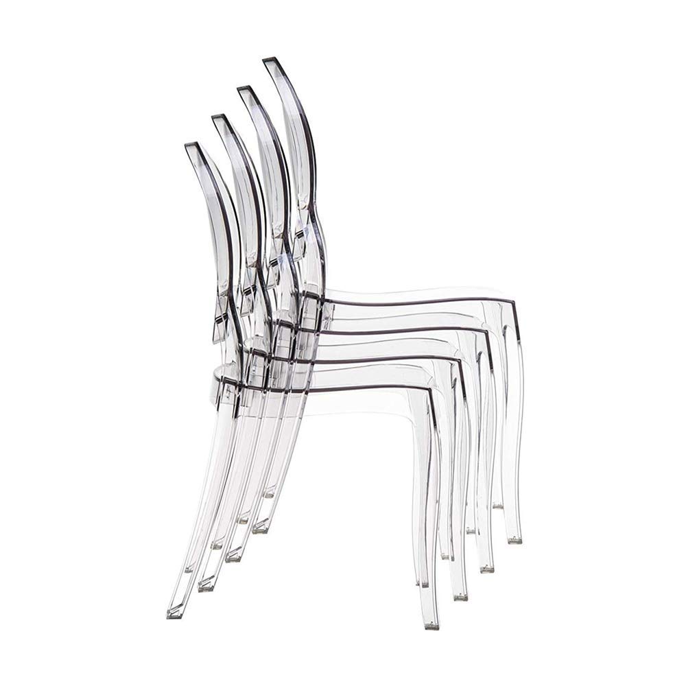 Set da 4 Sedie in Policarbonato Trasparente, Sedia per Casa Cucina Ufficio Soggiorno Salone Bar Hotel, Leggera E Resistente, Sedia Impilabile, 44 x 45 x 90, Policarbonato Trasparente