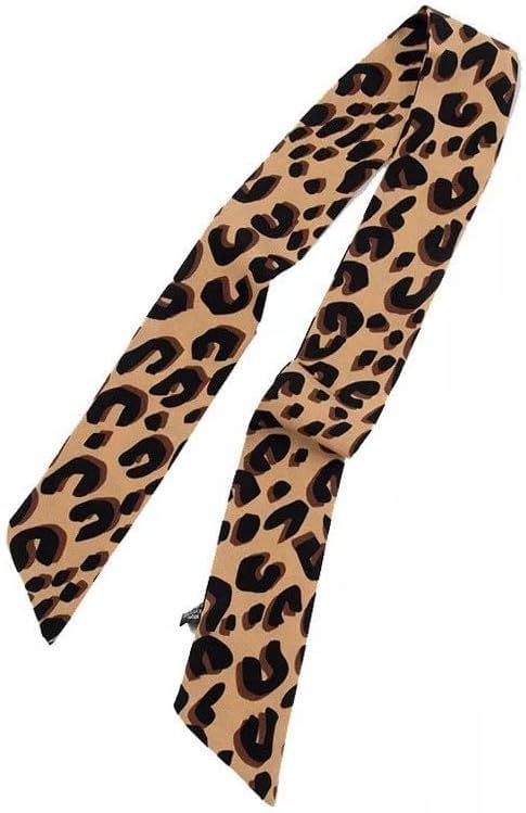Brown Leopard Neck Tie Chic Skinny Scarf Hairband Stylish Purse Leopard Accessory, Purse Scarf for Handbags, Women's Fashion Scarves