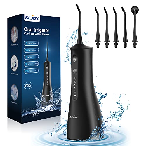 Hilo dental de agua para limpieza de dientes, irrigador oral portátil inalámbrico recargable, 5 modos-5 puntas, IPX7 impermeable potente limpiador de dientes de agua para viajes en casa