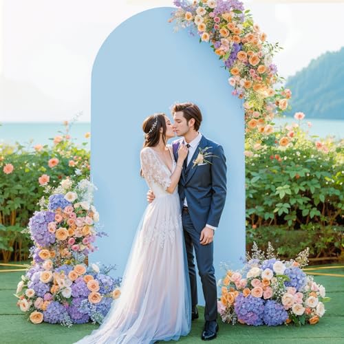 Image of Baby Blue Arch Cover, 7.2FT Spandex Fitted Wedding Arch Stand Covers Round Top Chiara Backdrop Cover for Birthday Party Ceremony Banquet Decoration