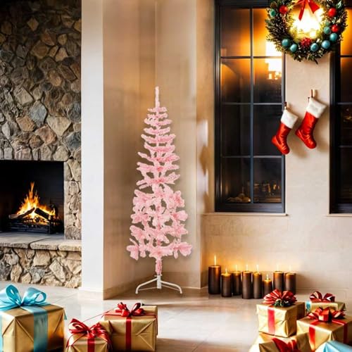 Gecheer Albero di Natale Artificiale Rosa 150 cm, Economico, Sottile, Salvaspazio, Decorazione Feste, Supporto Incluso, per Casa