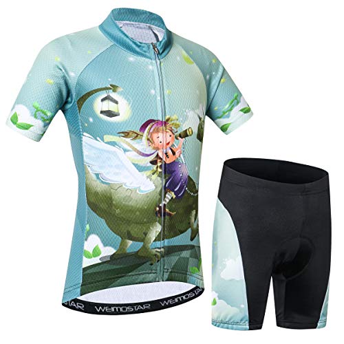 Cycling Jersey Kids,Short Sleeve Cartoon Road Mountain Bike Jersey Set/Top/Short for Girls Boys Breathable