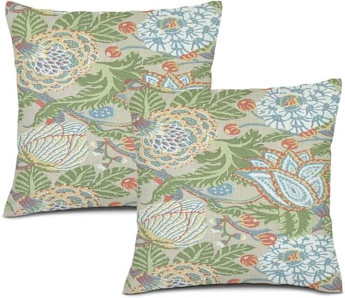 POMOTER Juego de 2 fundas de almohada Chinoiserie de 18 x 18 pulgadas, fundas de cojín cuadradas de lino decorativas para muebles de exterior, fundas de almohada cuadradas de lino para el hogar,