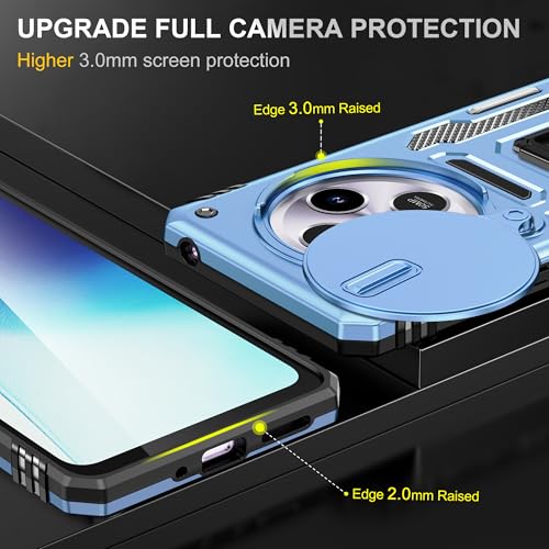 Image of Polycarbonate Slide Camera Cover with Ring Holder Mobile Phone Back Cover for Redmi 14C /Redmi A4 /Poco C75 (Blue)