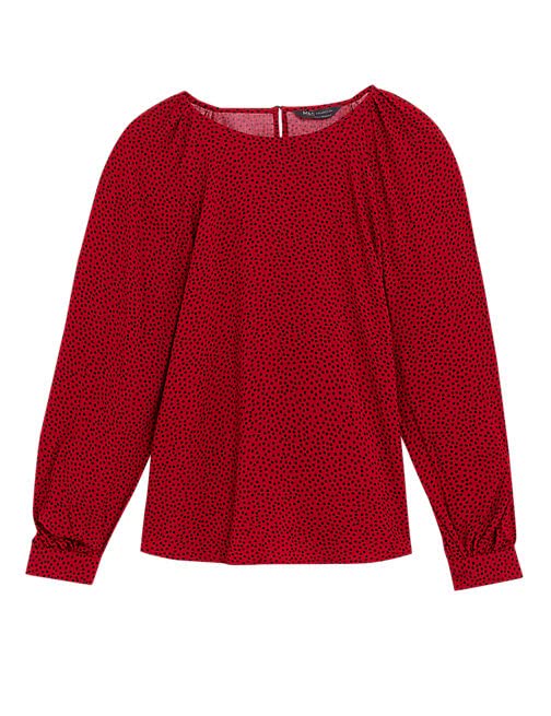 Image of Marks & Spencer Womens Printed Viscose Crew Neck Regular Fit Top