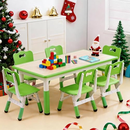 Modern Kids Table and 6 Chair Set,47.20"Height Adjustable Toddler Table