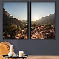 2 Piece Framed Canvas Wall Art Sunset in The Trees Canvas Prints Home Artwork Decoration for Living Room,Bedroom - 16