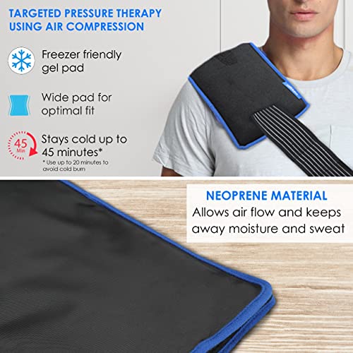 Image of AGARO CW2107 Cold Ice Compression Wrap, 2 In 1 Ice Gel Pad + Air Compression Therapy Pad, 3 Adjustable Straps, Reusable for Pain Relief, Controlling Swelling and Inflammation Dark Blue