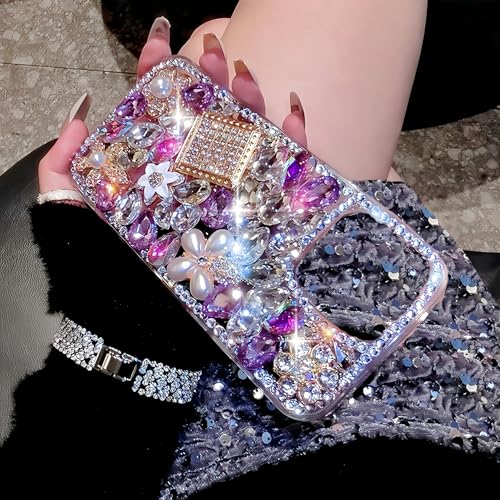Compatible with iPhone 6 Plus / 6S Plus / 7 Plus / 8 Plus Bling Glitter Case Luxury Cute Sparkle Rhinestone Diamond Girly Protective Phone Cover Case for Women Girl Purple