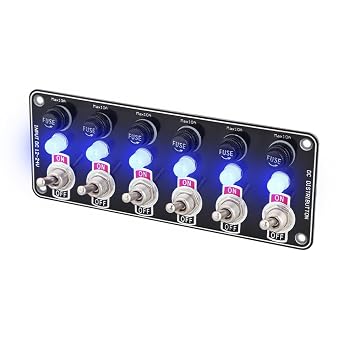 6-Gang Toggle Switch Panel - with 10A Fuse and Indicator Lamp, Waterproof Dustproof, for 12V/24V Cars, Trucks, Boats & RVs