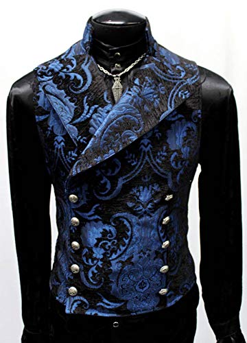 Shrine Men's Victorian Gothic Formal Cavalier Vest Blue Black Tapestry (Medium)3