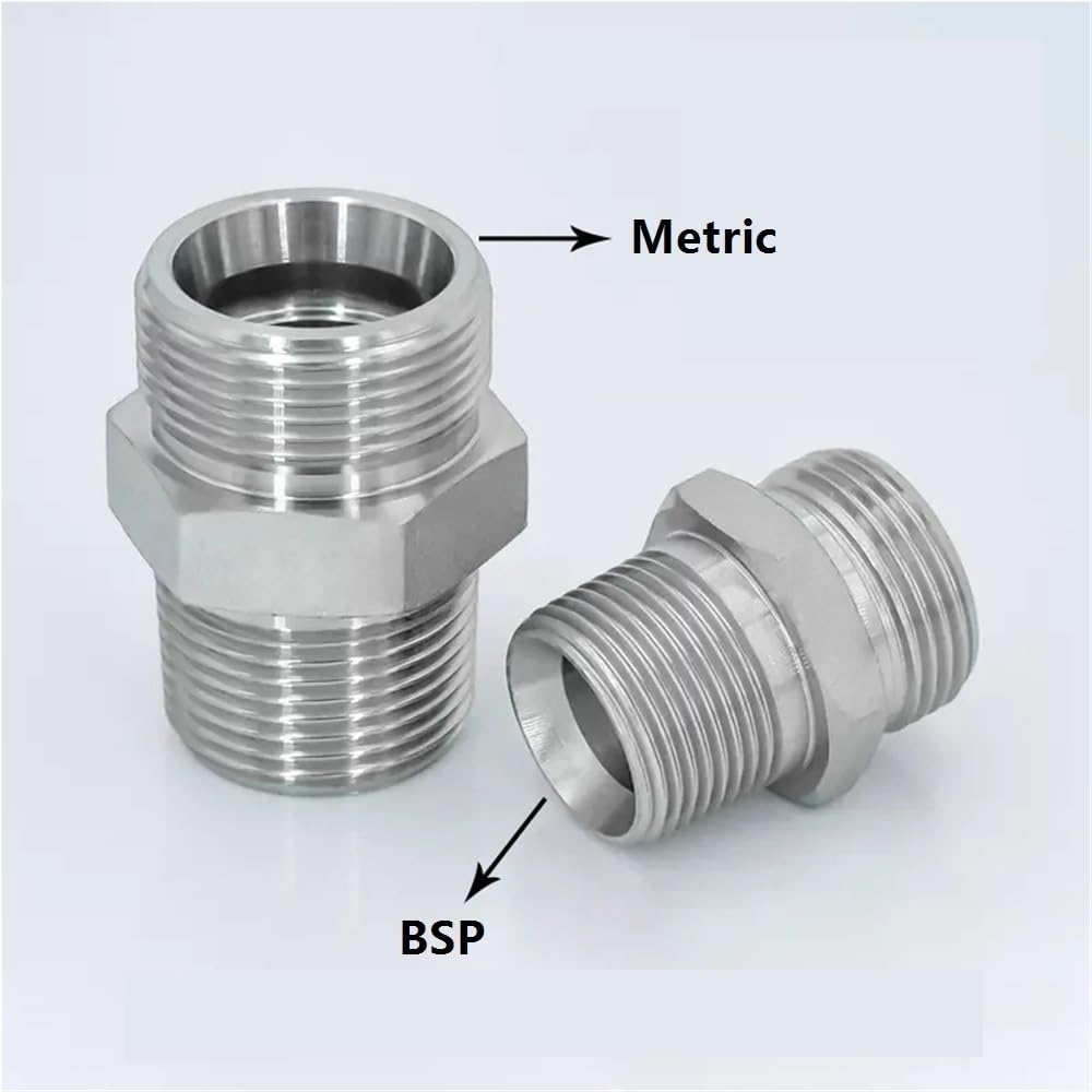 Accesorio de Conector de Rosca BSP a métrica de Acero al Carbono: Rosca Macho, Paso Recto, Opciones de 1/8, 1/4, 3/8, 1 Pulgada(M52x2x1-1/2inch)