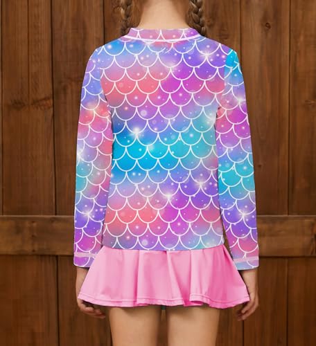 Girls Rash Guard Set Two Pieces Printed Zipper Swimsuit Skirt with Shorts 3-12T4