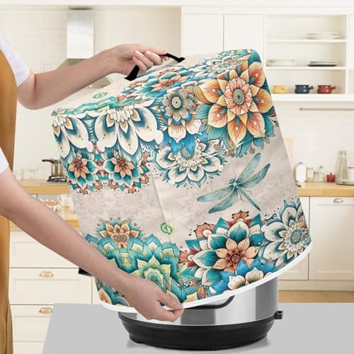 Image of Art Flower Dragonflies Air Fryer Cover Dust Cover Retro Appliance Decorative Accessory with Accessory Pocket and Portable Handle Rice Cooker Cover Universal Size Accessories Decorative