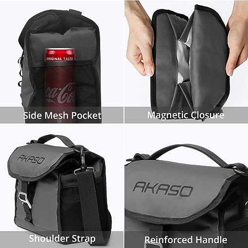 Image of AKASO Insulated Cooler Lunch Bag Packable Lunch Box 12 Can Cooler Bag with Adjustable Shoulder Strap for Office Picnic, Dark Gray