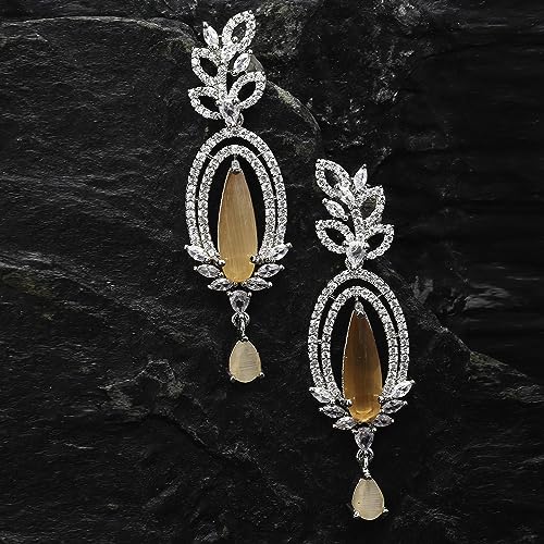 Rhodium-Plated American Diamond Drop Earrings