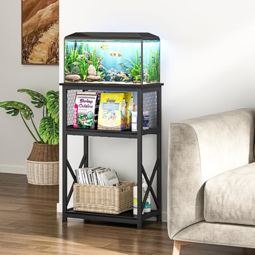 Image of Snughome 10 Gallon Aquarium Stand with Storage, 3 Tier Heavy Metal Fish Tank Stand Shelf 20.47 inch x 11.42 inch x 30.91 inch, Black
