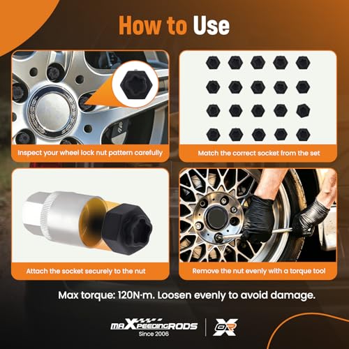 Image of maXpeedingrods 22PCS Wheel Locking Nut Key Kit Compatible with BMW, Wheel Lock Lug Nut Anti-Theft Screw Lug Nut Tool Kit Key Socket Set