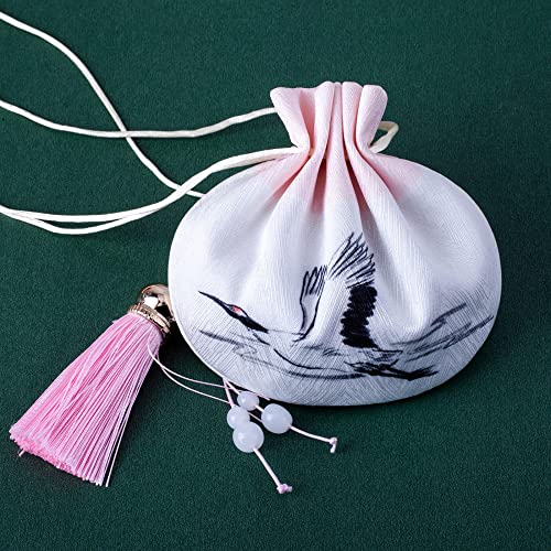Bolsas de saco chinas 3 pzas brocado con cordón rosa miniatura 5