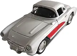 Miniatura de Carro Antigo Corvette 1957 Escala 1:34 Coleção com Portas que Abrem,com Sistema de Fricção (Branco)