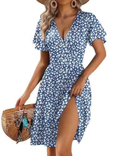 Image of Zeagoo Womens Summer Dresses Wrap V Neck Dress Floral A-Line Ruffle Sleeve Casual Sundress with Pockets 2026