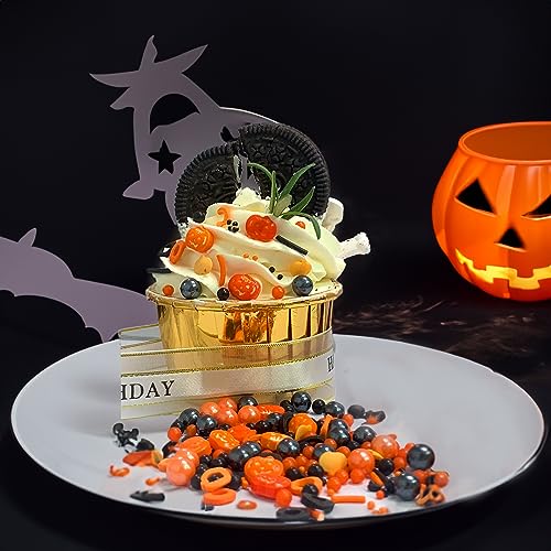 Image of Halloween Sprinkles Edible Pumpkin Sprinkles Orange Black Pearl Sprinkles Halloween Candy Sprinkles for Cake Cupcakes Toppers Decoratings