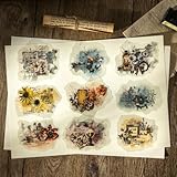 Zolarkar フレークシール 花シリーズ コラージュ 素材 レトロ風 大判 花柄 シール 6種類セット 60枚入 半透明 PET ステッカー 手帳デコ ジャーナル ノート スクラップブック DIY 装飾用