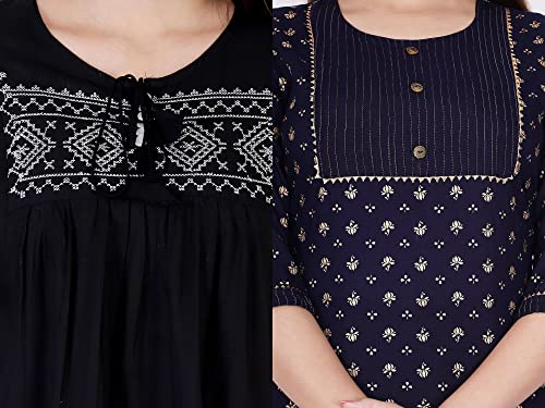 Image of Shiva Fab Short Kurti for Women | Embroidered Straight Rayon Kurta | Round Neck Full Sleeves Short Kurti for Women's Combo Pack of 2