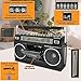 Cassette Player Boombox with Bluetooth, AM/FM/SW Radio & Record to USB, 24W Stereo Sound, 4 Power Modes, Portable Retro Stereo for Indoor Outdoor, Classic Black