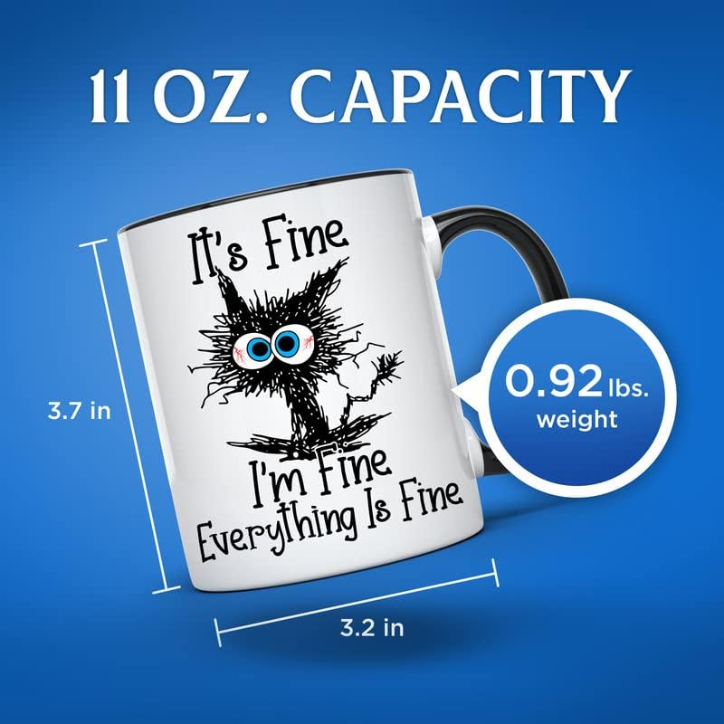 Miniatura 2 de Bliss Monkey Co. Taza de café con texto en inglés "I'm Fine Everythings", divertida taza sarcástica para amantes de los gatos, taza de café novedosa