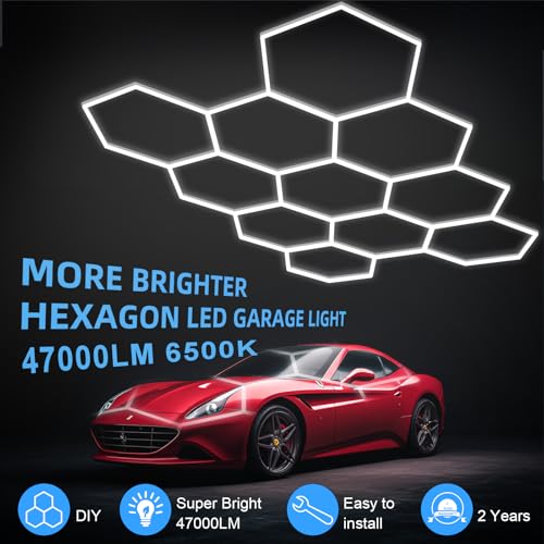 MODERN 11Grids Hexagon Garage Light: 48Pack 384W 47000LM High Brightness Hexagon Garage Lights-Easy Install Honeycomb Ceiling Lights for Warehouse, Gym Basement, Exhibition Hall - image 6