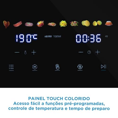 Midea Air Fryer Fritadeira 6L, 9 Menus Predefinidos, Tela de Toque LED, Desligamento Automático, Função IOT, 90% Menos Gordura, cesta Antiaderente e Prato Mais Crocante 220V/60Hz