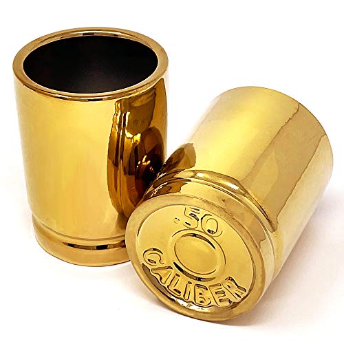 Straight Shooter 50 ml Keramik Kugelschnapsglas Set 2er Pack, Gold, Modern, Geschenk für Mann, Geburtstag, Männerhöhle, Hausbar, Wiederverwendbar, Strapazierfähig, Isoliert