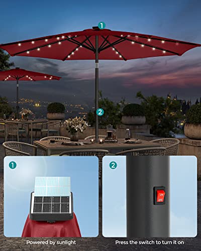 SONGMICS 9 ft Solar Patio Umbrella, 32 LED Lights, Lighted Table Outdoor Umbrella, UPF 50+, 30° Dual-Tilt System, for Garden Balcony Patio Backyard Market, Without Base, Red UGPU11 image 2