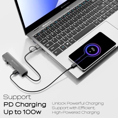 Image of Zebronics CT51 5-in-1 Hub, Dual Interface (USB & Type-C),100W Type-C PD Charging, HDMI 4K@30Hz, 5Gbps Transfer Speed, USB 2.0, USB 3.0, RJ45 100Mbps LAN, Metal Body, LED Indicator, Lightweight Build