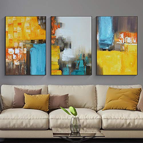 Toile peinture mur art abstrait coloré 70x100cm | Impression nordique haute définition x3
