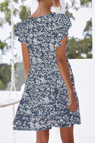 Image of nclook Womens Summer Casual Dresses Sweet Cute V Neck Mini Dress with Pockets Ruffle Short Sleeve