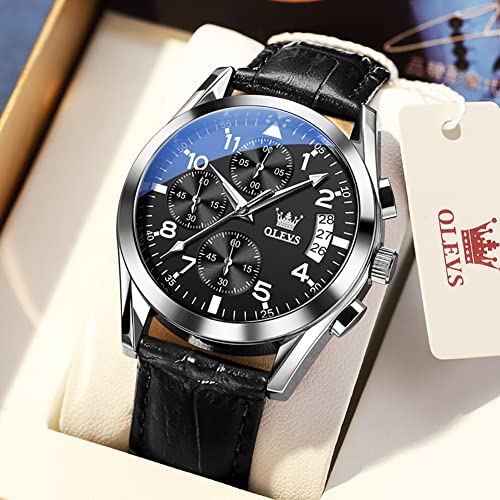 Image of OLEVS Men's Watches Brown Leather with Date,Casual Watches for Men,Large Face Watches Men,Chronograph Mens Watch,Sport Waterproof Business Dress Analog Quartz Men's Wrist Watches Reloj De Hombre