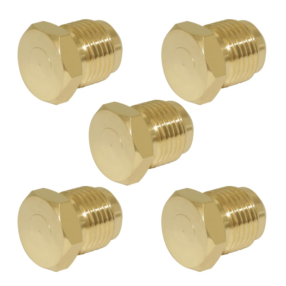 Hooshing 5PCS Brass Flare Plugs 5/16" Tube OD SAE 45 Degree Tube Fitting Seal Plugs