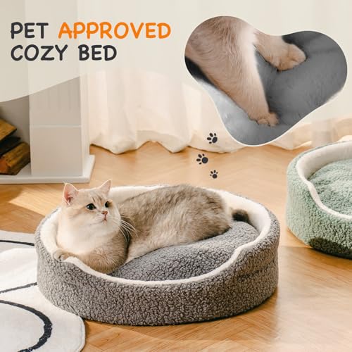 MEWOOFUN Cat Beds for Indoor Pets - Large Round Soft Double-sided Mat, Washable for Cats & Small Dogs, Grey - Image 4