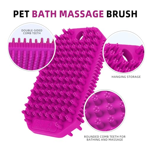 Rose Red 3-in-1 Double-Sided Dog Shampoo Brush for Pet Grooming