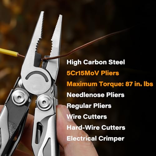 Image of EDC Multitool, 21-in-1 Multi Tool Pliers with Safety Locking | Heavy-duty Stainless Steel, Seat Belt Cutter-Men's Gift Set with Nylon Sheath for DIY, Home, Garden & Outdoors, Satin Finish
