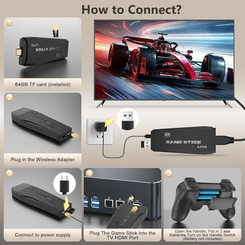 Image of Wireless Retro Gaming Console for TV | HDMI Game Stick | Plug & Play | Dual Wireless Controllers | Classic Arcade Style Games | Family Gaming | Black