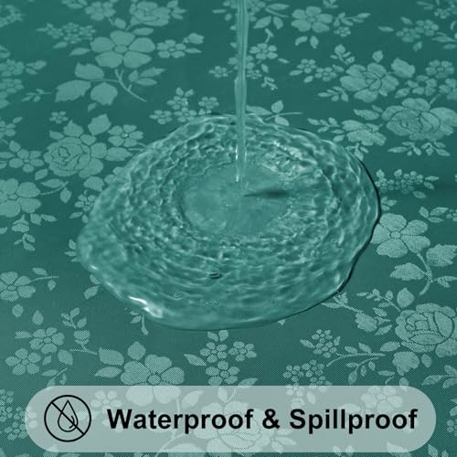 Image of Smiry Heavy Duty Vinyl Fitted Tablecloths for 6 Foot Rectangle Tables | Elastic Waterproof Fitted Tablecloths, Wipeable Washable Table Cover for Kitchen, Dining, Camping (Green, 30 inch x 72 inch)