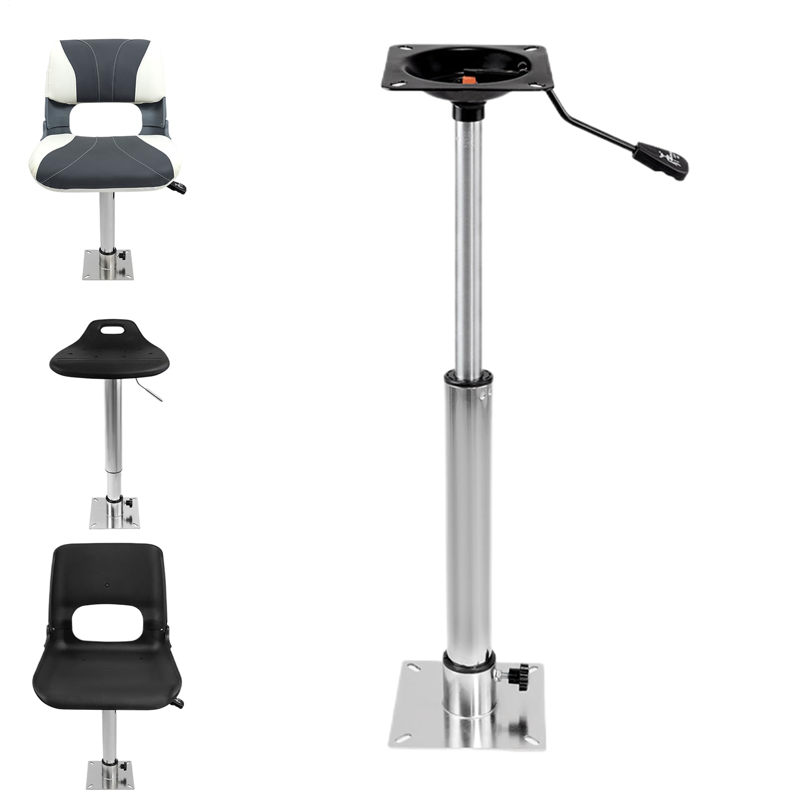 Pied de siège de bateau - Base de support de chaise pivotante, plate-forme en aluminium réglable | Système de support maritime robuste, support de hauteur de rouille pour le de pêche Helm Deck