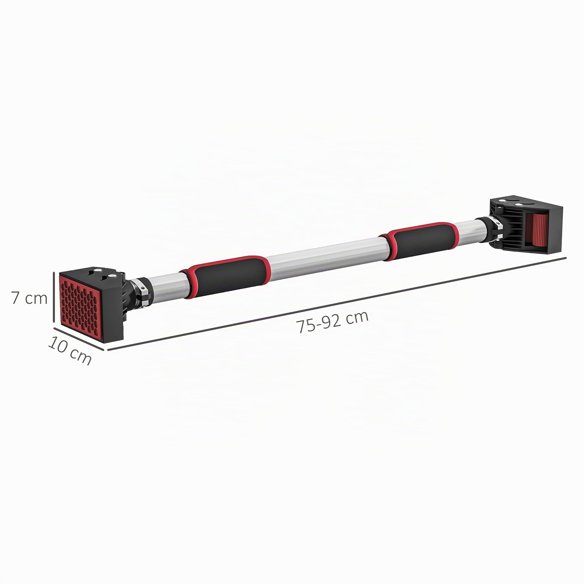 SPORTNOW Sbarra per Trazioni a Larghezza Regolabile 75-92 cm con Impugnature Antiscivolo, Barra Trazioni in Acciaio, ABS e Plastica, Carico 200kg, per Allenamento a Casa, Rosso e Nero