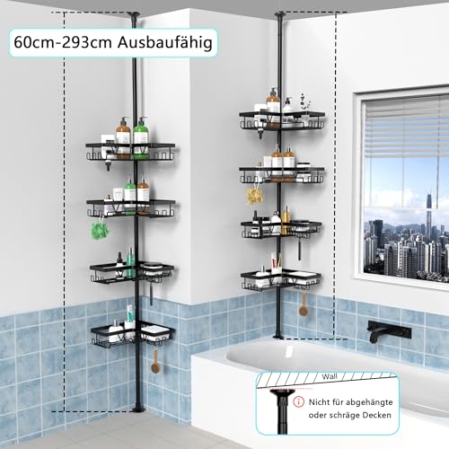 KEGII Teleskop Duschregal Teleskopregal Bad Duschablage Eckregal für Dusche und Badewanne Schwarz, 4 Stück - Teleskopregal Badezimmer Organizer