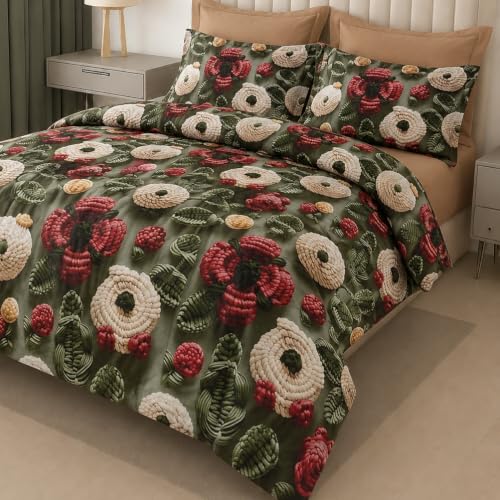 Image of DECOR2ADMIRE 300 TC Premium 7D Print Super King Size Cotton Bedsheet Set with 2 Pillow Covers | Ultra Soft 108 inch x 108 inch | Elegant Floral Designs (Rose Meadow)